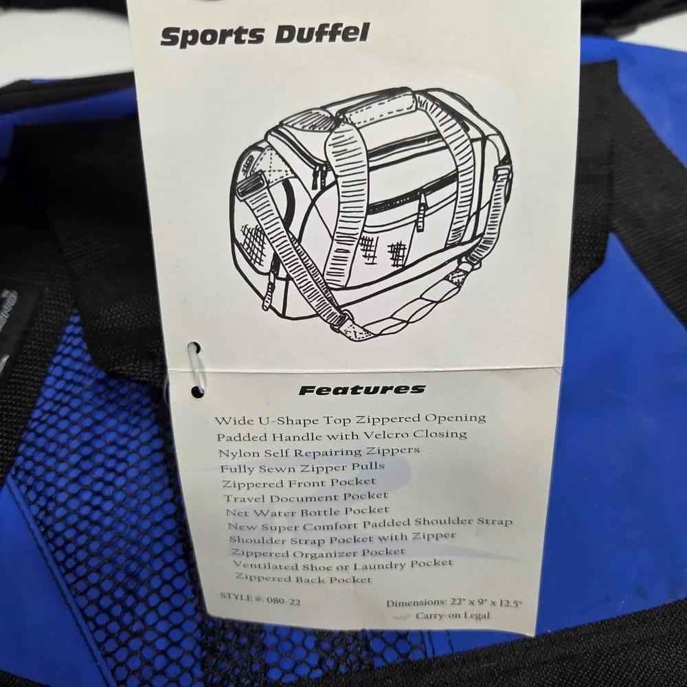 Rivers End Sports Duffel Bag Blue Black Carry On Travel Gym Bag 080-22